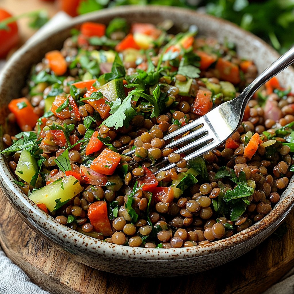 Healthy Lunch Lentil Salad with Lemon