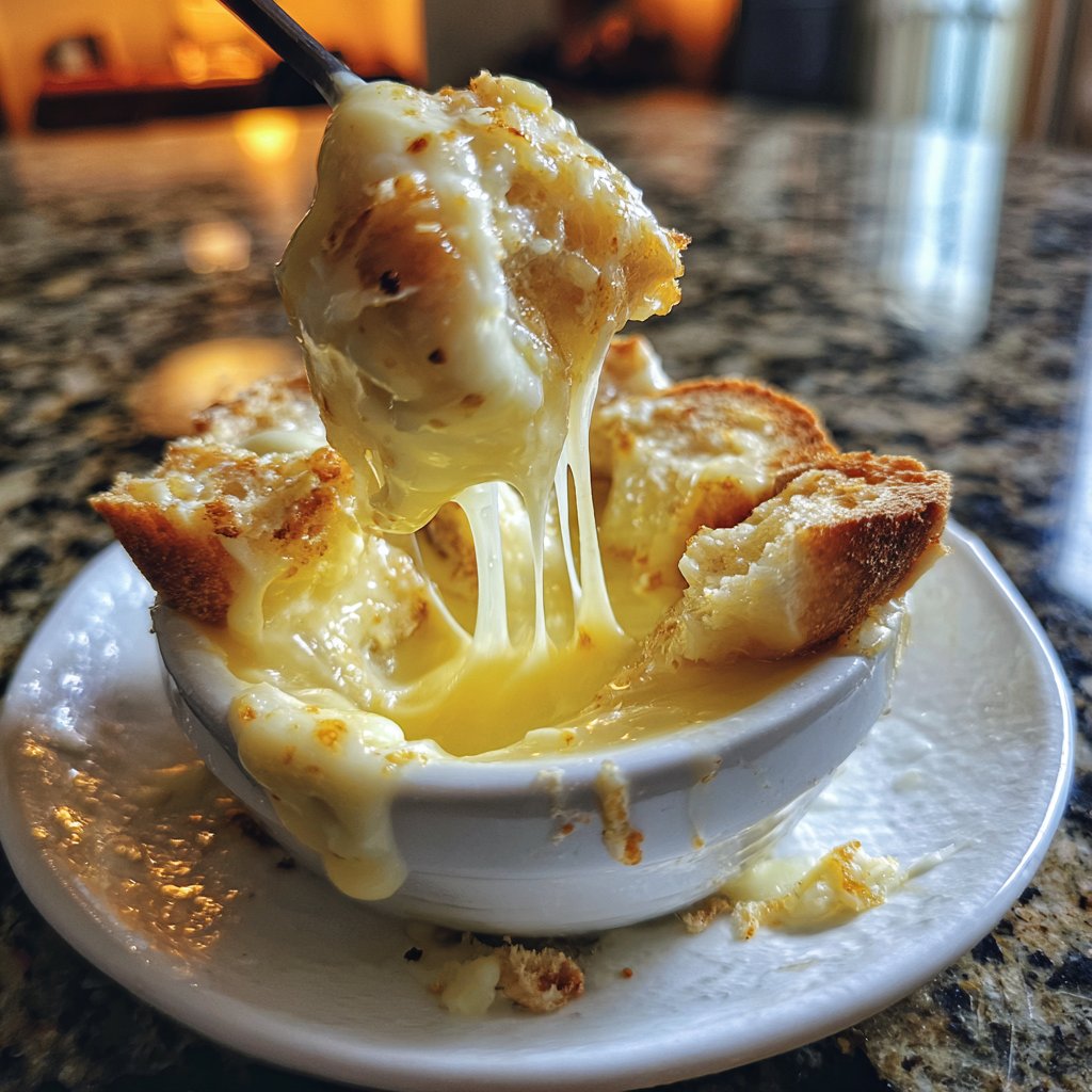 Fondue with White Cheddar and Garlic