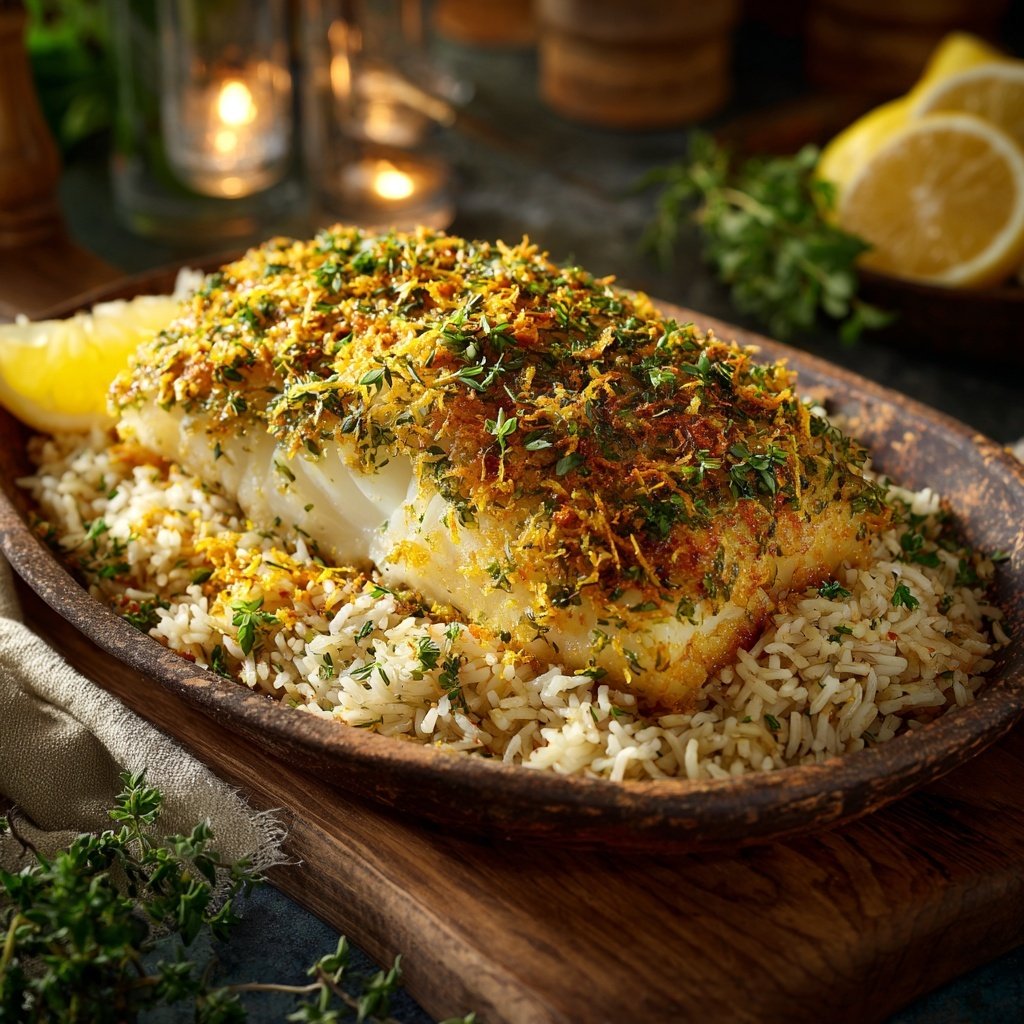 Lemon Herb Baked Cod With Rice