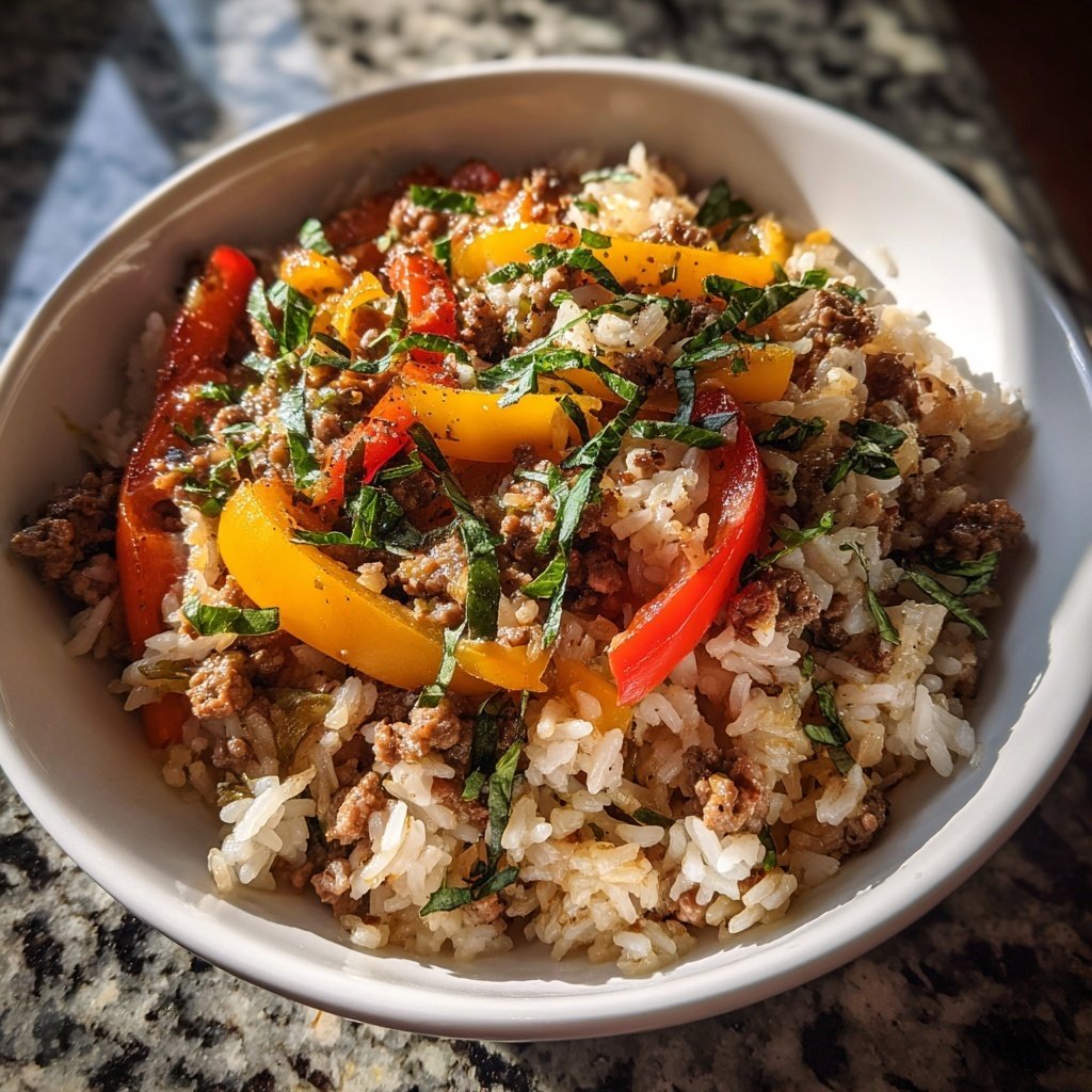 Ground Beef And Bell Pepper Rice Bowl