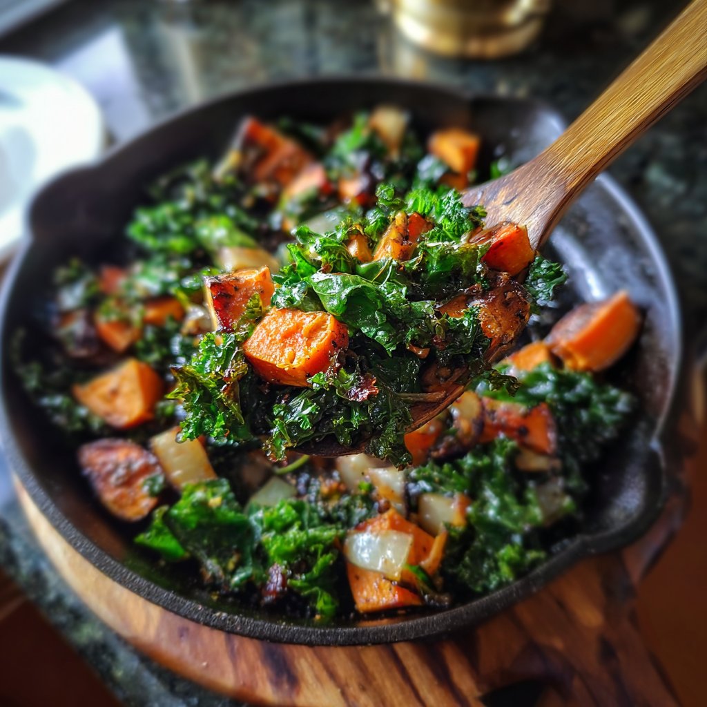 Roasted Sweet Potato Kale Skillet
