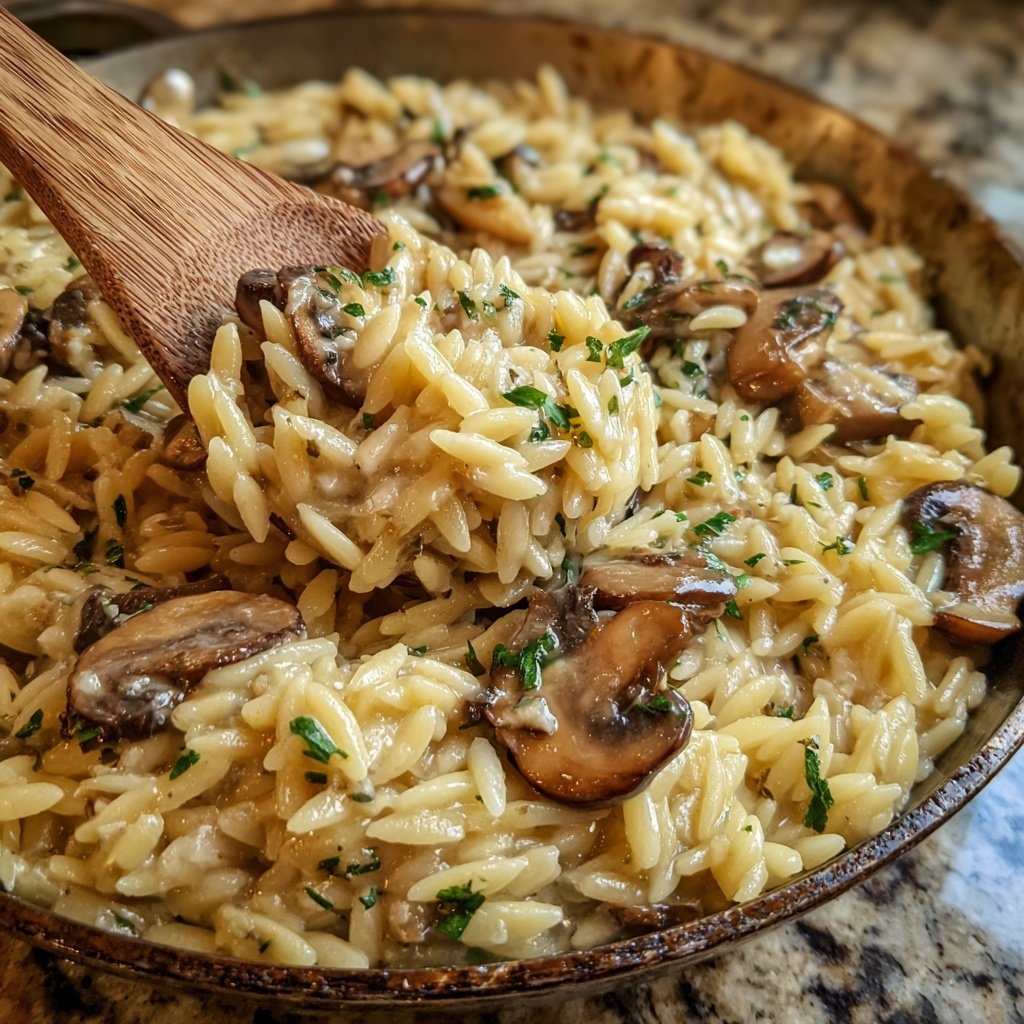 Romantic Creamy Garlic Mushroom Orzo