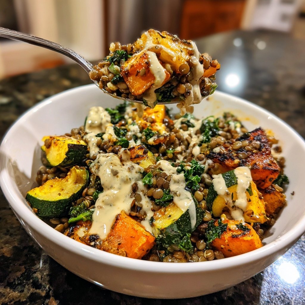 Roasted Veggie Lentil Grain Bowl