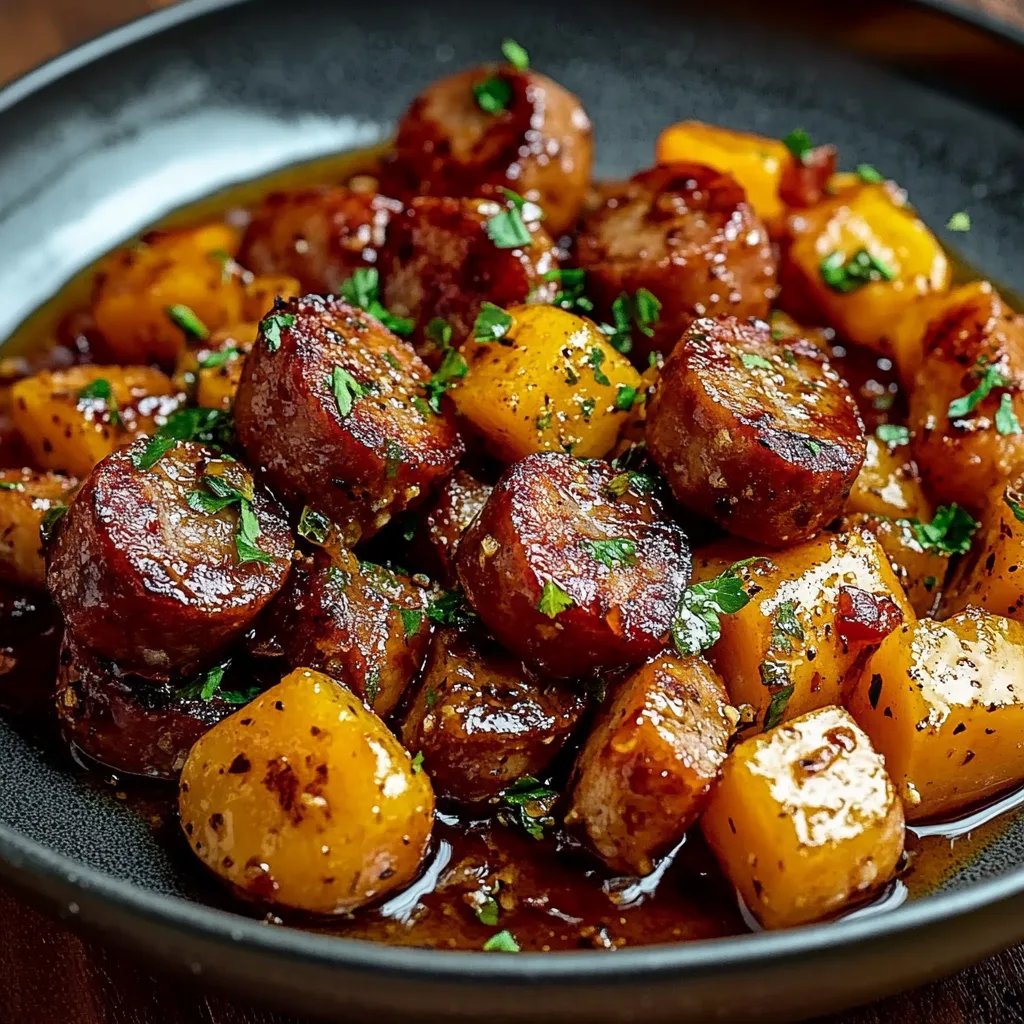 Sausage and Sweet Potatoes with Honey Garlic Sauce