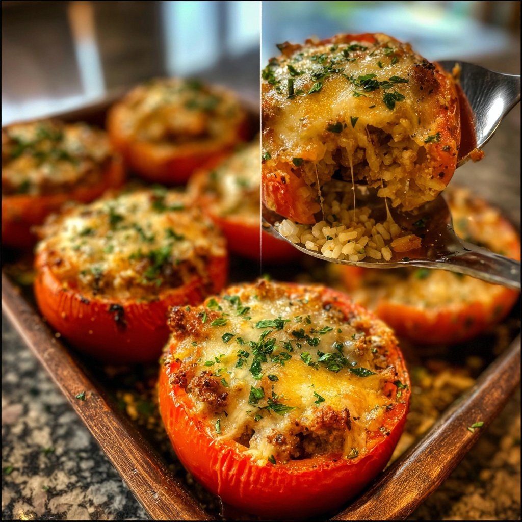 Ground Beef And Rice Stuffed Tomatoes
